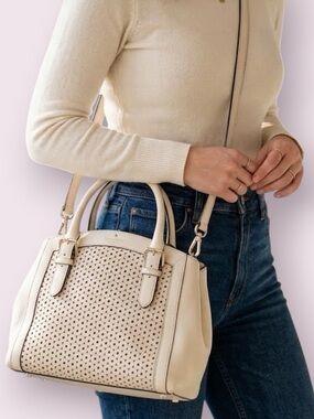 Kate Spade Mercer Isle Sloan Satchel Crossbody Leather Bag Ostrich Egg Off White